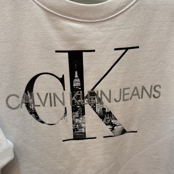 Calvin Klein Jeans White Sweatshirt with Black CK Logo-Women’s size small - Picture 2 of 5